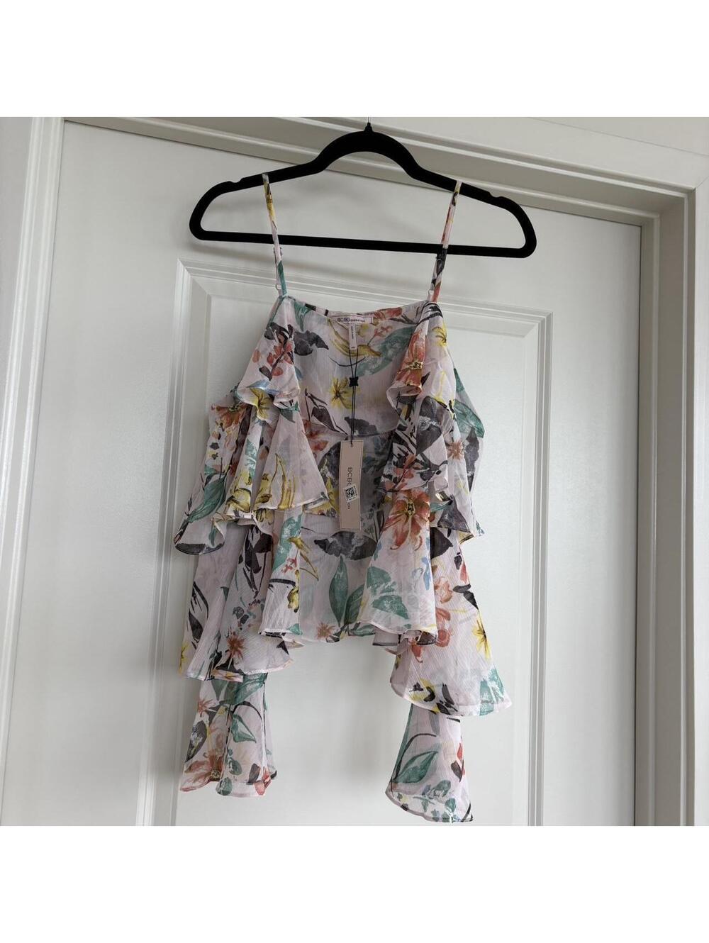 BCBGeneration Floral Ruffled Cold Shoulder Blouse (NWT)